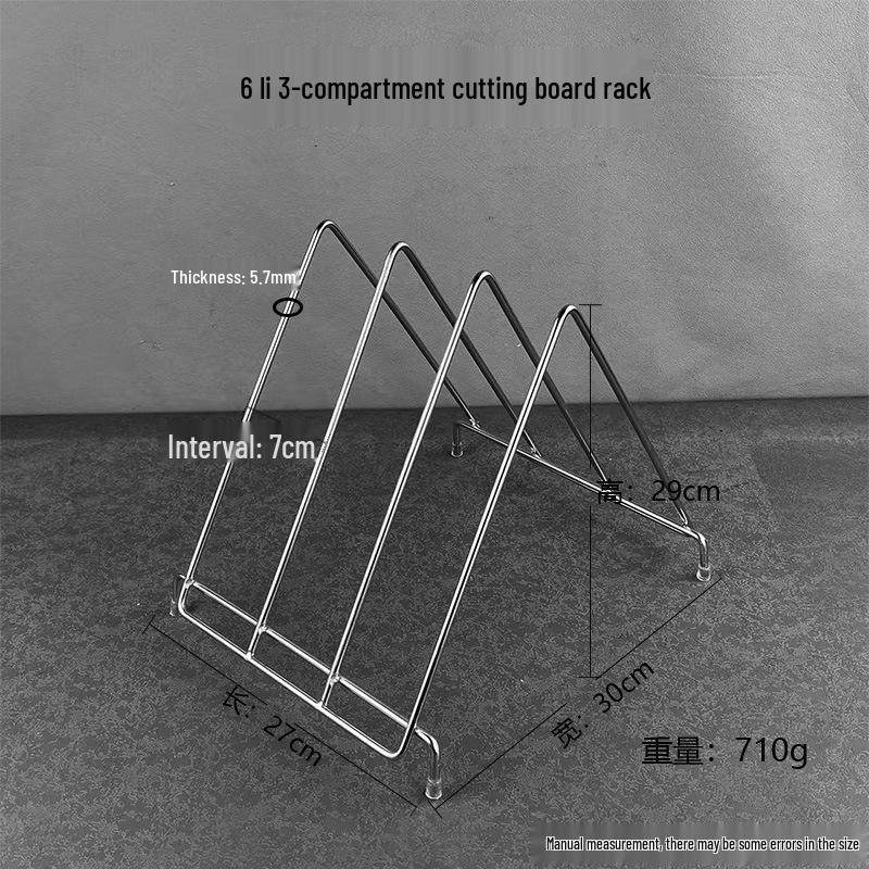 Commercial Kitchen Cutting Board Rack with 6 Compartments - Stainless Steel & Plastic Holder