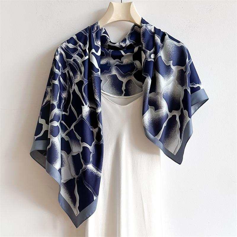 Women New 90X90cm Beach Scarves Popular Design Square Headscarf Fashion Four Seasons Shawl Luxury Sunscreen Silk Hijab Wrap