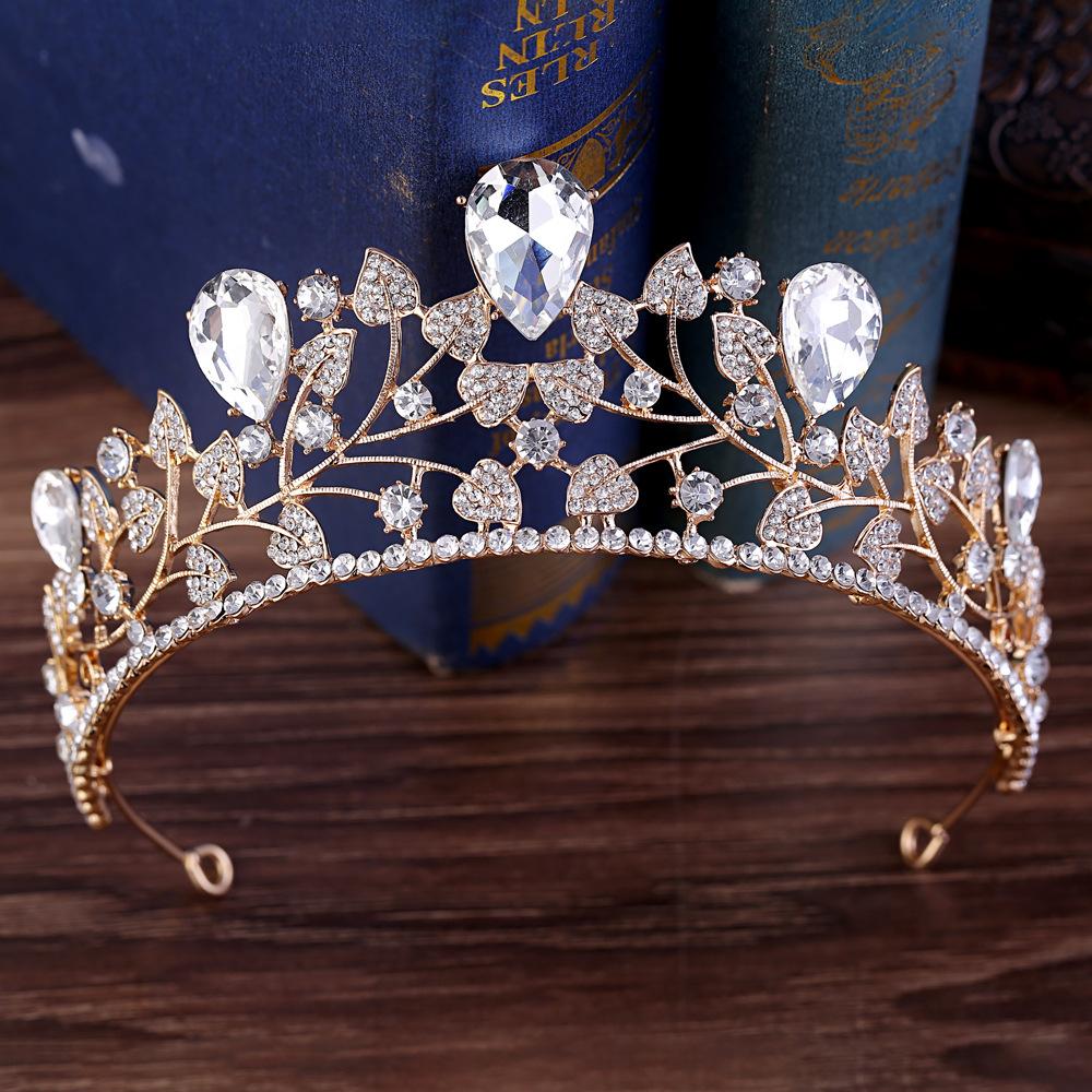 Personalized Style High-end Diamond-encrusted Baroque Wedding Tiara, Wedding Accessories, Leaf Bridal Crown
