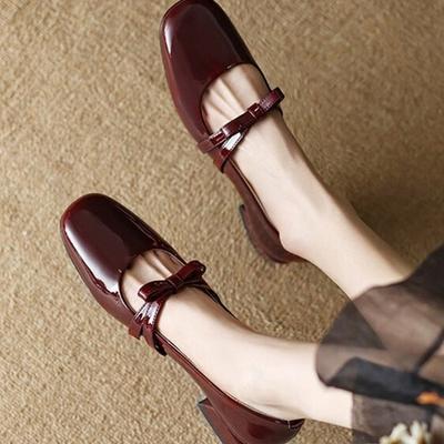 Low Heel Thick Heel Bow Mary Jane Shoes Women's 2025 Spring and Autumn New Patent Leather Light Mouth Single Shoes