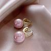 Pendientes de perlas de imitación dulces de color rosa/blanco para mujer, aretes de perlas simuladas de lujo de color dorado, joyería femenina de moda