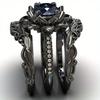 Elegant Three-Piece Black Lotus Ring Set with Rainbow-Colored Zirconia for Weddings, Engagements Anniversaries and Parties