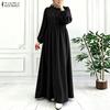 ZANZEA Abito Musulmano Casual da Donna con Scollo Rotondo, Manica Lunga Larga