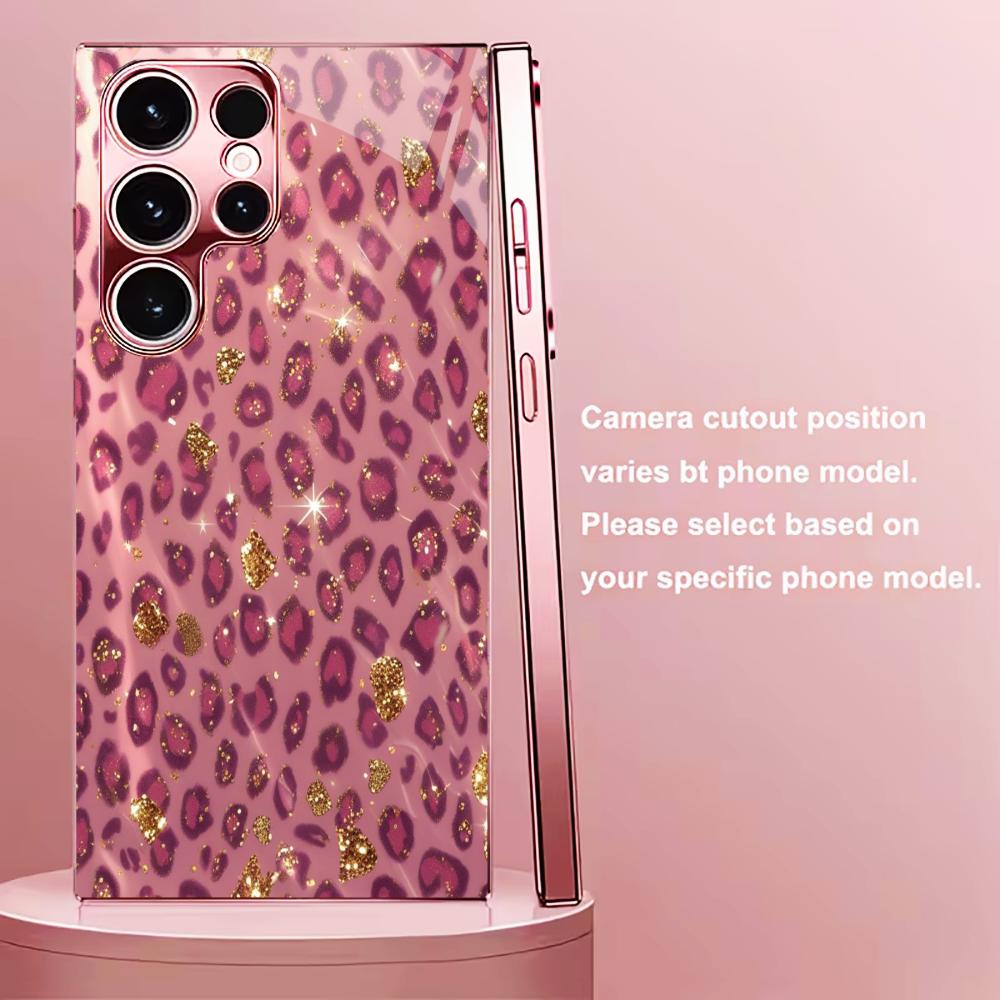 Pink leopard print PhoneCase for Samsung Galaxy S26 S25 S24 S23 S22 FE Ultra Plus Built-in glass feel bare machine Women's style
