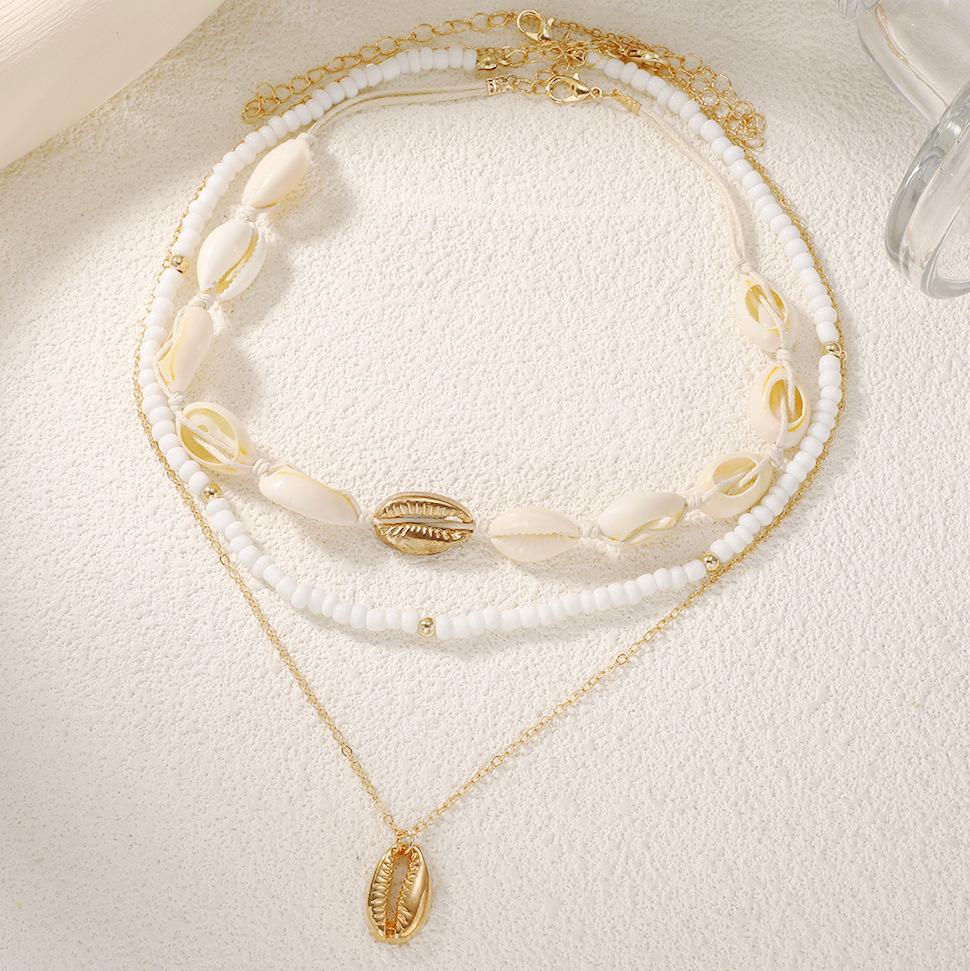 

Charm Fashion Multilayer Fold Wear String Beads Clavicle Chain Bohemia Shell Pendant Necklace for Women Exquisite Jewelry Gifts