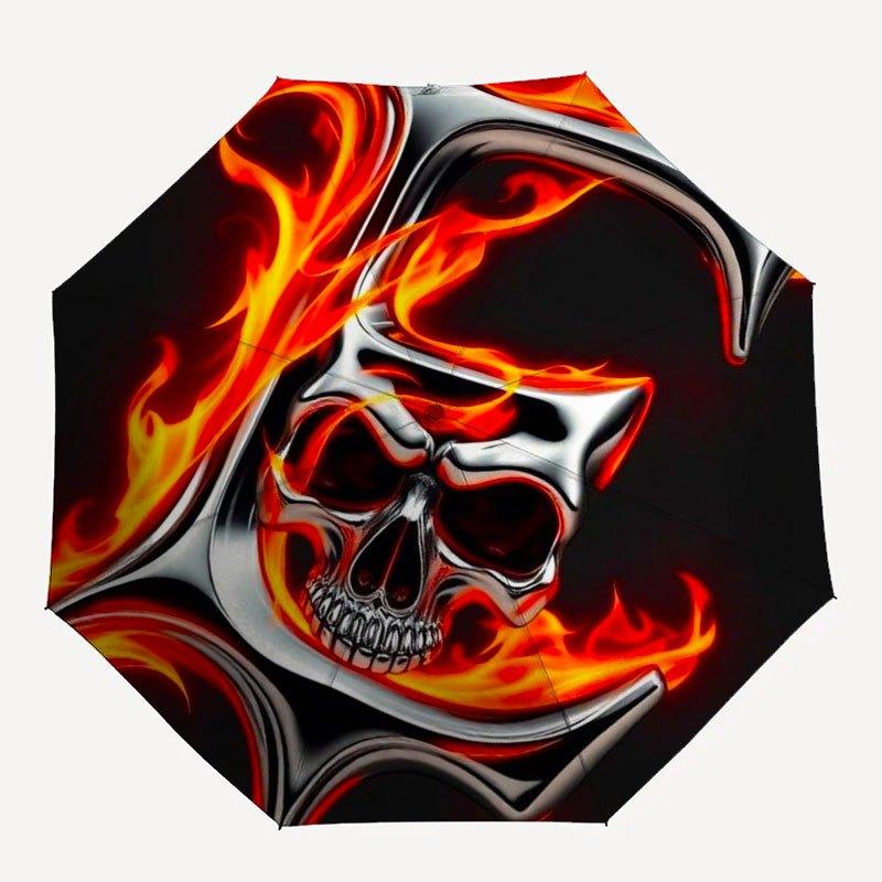 Flaming Skull Metal Wall Art DecorUmbrella with Cute Design,Portable 3-Fold Compact Umbrella for Men&Women,Valentine's Day Mother's Day Hall