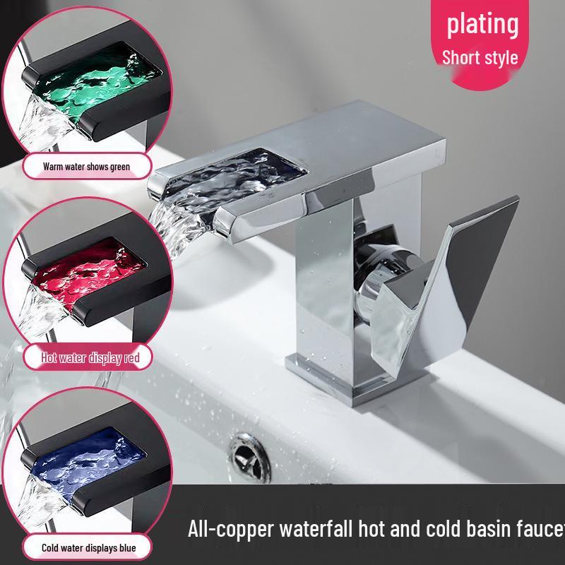 LED Waterfall Faucet for Bathroom Sink - Hot & Cold Water Basin Tap