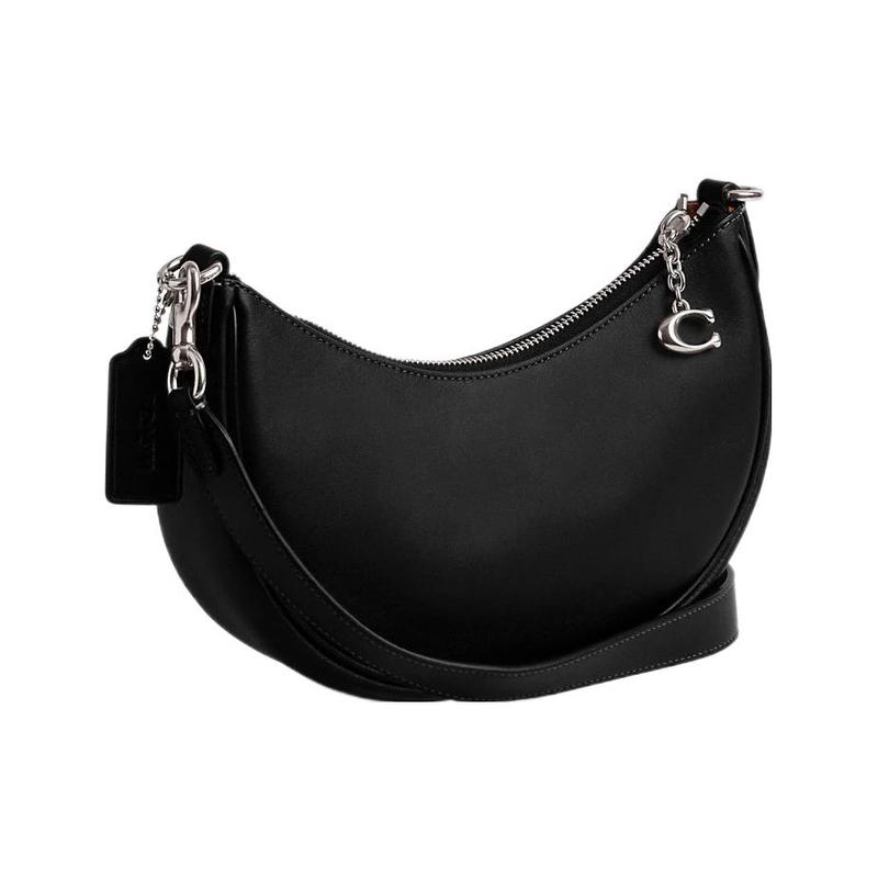 Coach Mira 24 Solid Color Logo Pendant Zipper Closure Glove Tanned Leather Half Moon Bag Hand Crossbody Shoulder Bag Medium Women's Black