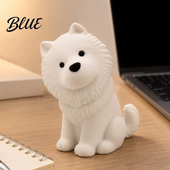 Small Samoyed Collectible Cute Sitting Dog Figurine 3D Printed Smiling Puppy Statue Healing Compact Shelf Figurine Animal Desktop Ornament for Home