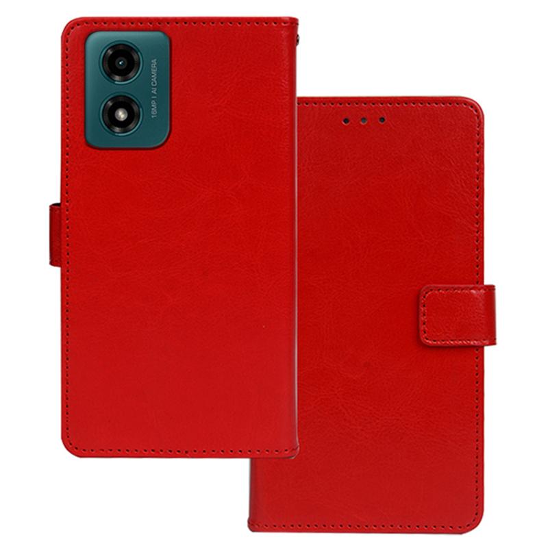 

For Motorola Moto E14 4G/G04 4G/G04s 4G/G24 4G Case Leather Phone Cover Crazy Horse Texture Red