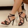 Sandals 2025 European and American foreign trade new women's shoes pointed one-word buckle cross strap stiletto sexy sandals women