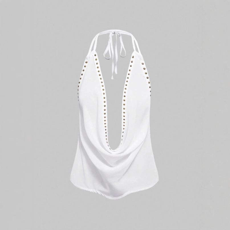 2025 European Retro Backless Rivet Halter Top for Women