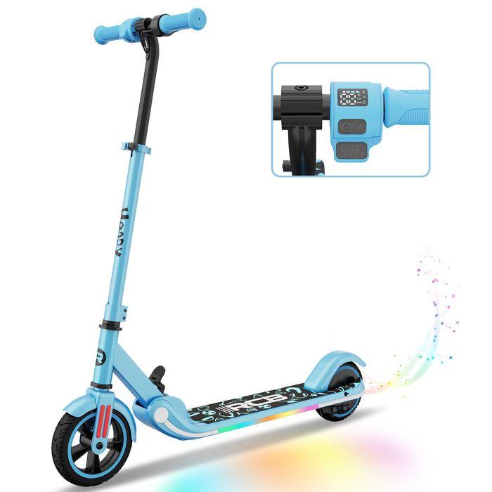Electric Scooter for Kids 6-12 Years - RCB - LED Screen - Colorful Neons - Adjustable Speed and Height Ideal Gift Blue
