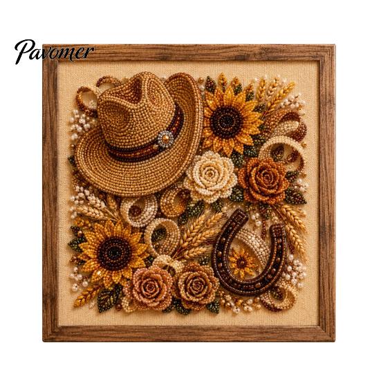 Western Wall Art Decor Charm Faux Pearl Kit, DIY Cowboy Hat Painting Creative Hobby for Beginners Rustic Farmhouse Crafting Kit Adults, Home