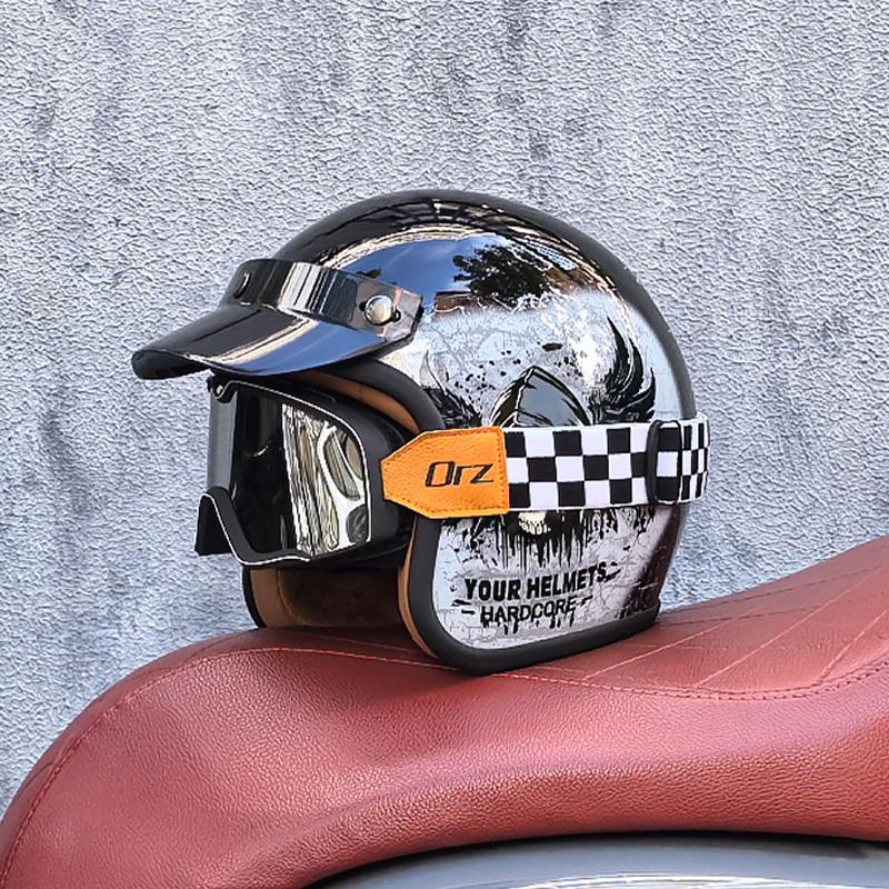 

ORZ NEW Retro Half Open Motorcycle Helmet Retro Cruising 3/4 Couple Helmet Motorcycle Hat M