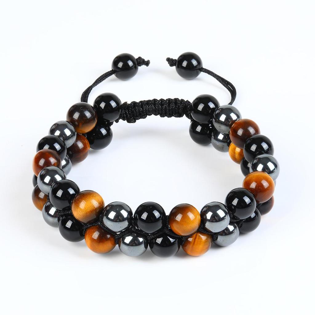 Tiger Eye, Green Pine Cat's Eye, Red Pattern Obsidian, and Green Ghost Natural Stone Woven Bracelet