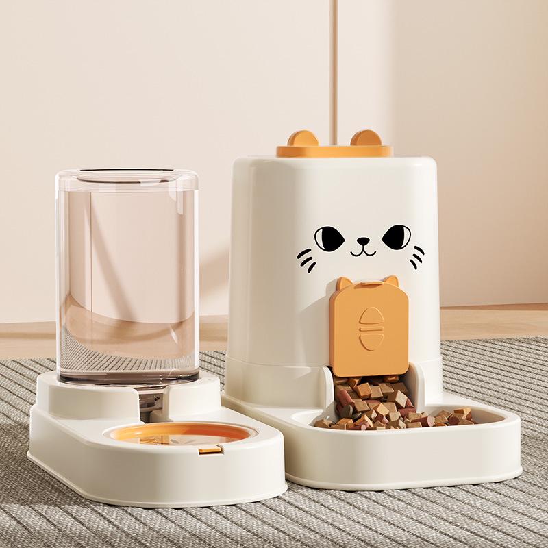 Portable Detachable Cat Face Split Feeder & Waterer with Built-in Measuring Ruler