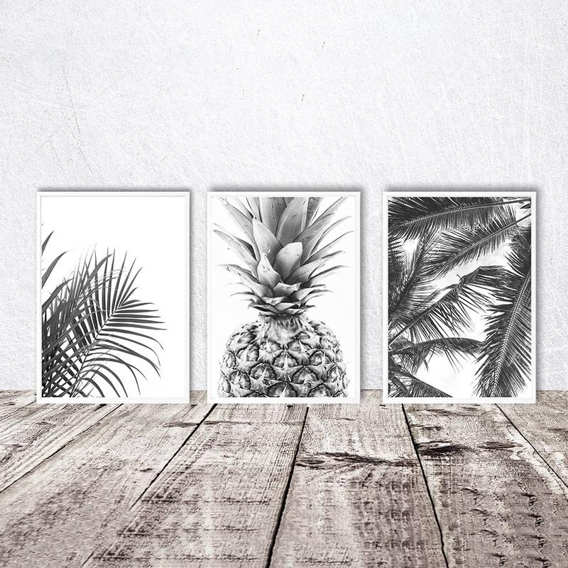 Nordic Minimalism Tropical Prints Palm Tree Leaves Wall Art Pineapple Poster Black White Canvas Painting Picture for Living Room No Frame