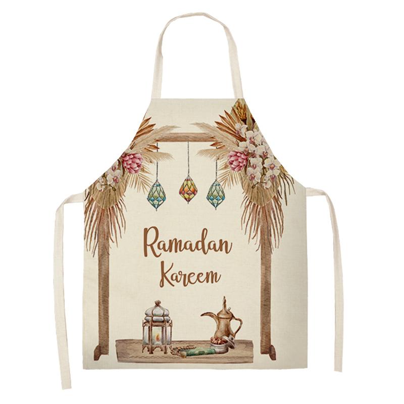 Cooking Baking Apron Eid Mubarak Mosque Printed Bib Muslim Ramadan Karim Kitchen Apron Women Star Crescent Moon Decoration