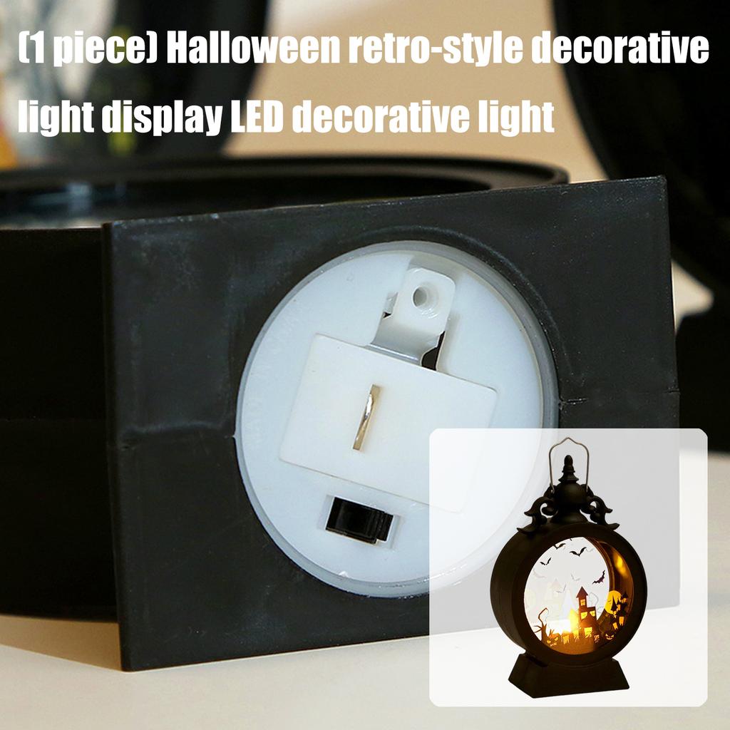 Classical Vintage Halloween Plastic Lanterns LED Decoration With Bat Pumpkins Pattern Indoor Party Decors