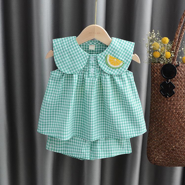 Baby Sets Girl Summer Clothing Cute Fruit Cotton Girls Plaid Sweet Princess 2pcs Suit Childrens Clothing Kids Vestidos