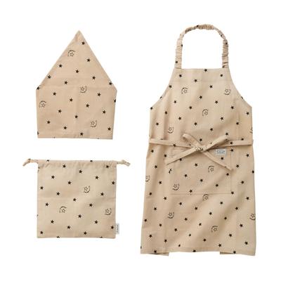 Üblicher Kate Kids Schürze Stern Inklusive Bandana und Kordelzug Maschine Zum Kochen Für 500903 3-teiliges Set, Beige, Muster, Tasche, 100% Baumwolle,