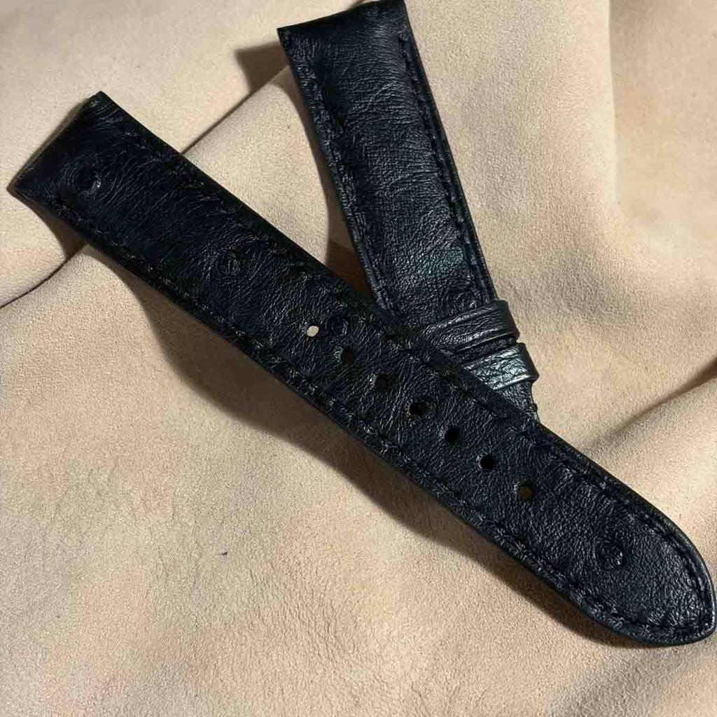 Used Ost-455 Ostrich Leather Watch Strap Black (lug Width 20mm - Buckle Width 18mm)