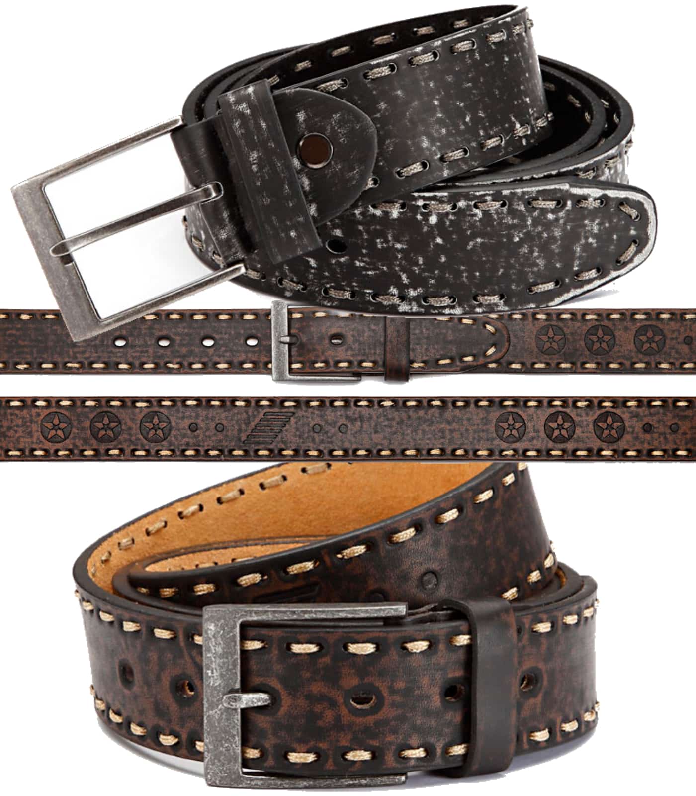 Cintura jeans da uomo con cucitura spessa 125 cm marrone