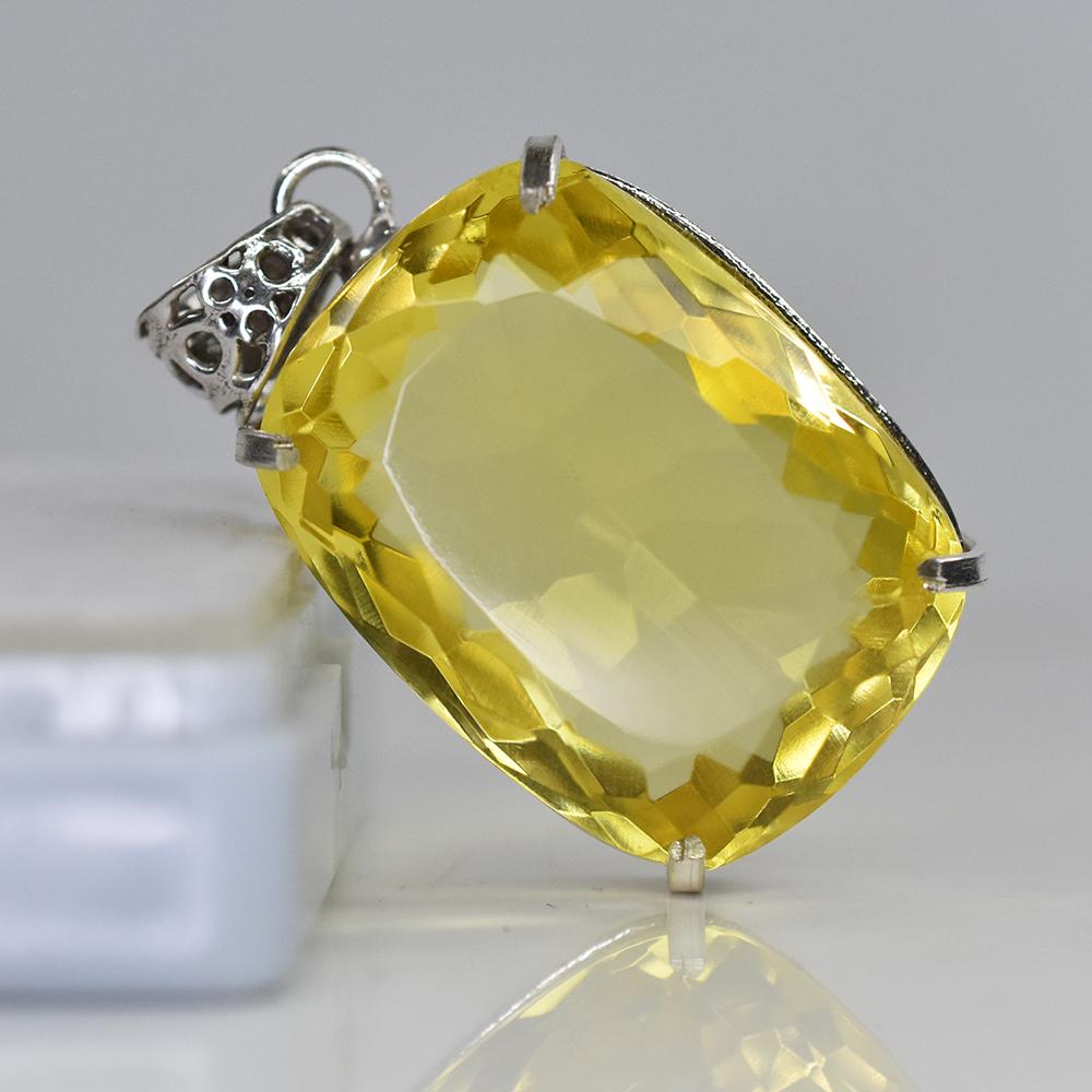 Natural Yellow Topaz 104 Ct Cushion 925 Starling Silver Pendant Gems Free Gift MY.PD-101-NS