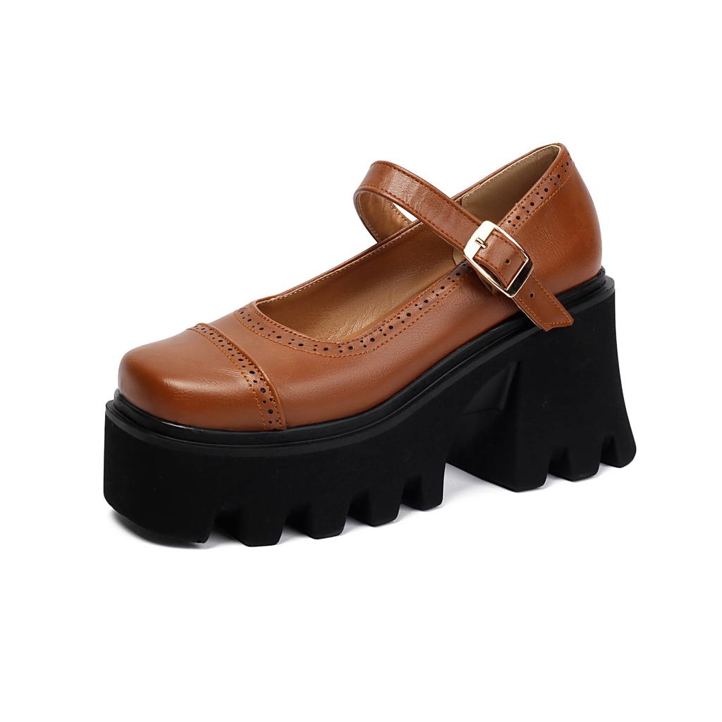 Mary Jane Shoes Thick Heel High Heel College Style Small Leather Shoes Niche Design Sense Thick Sole Single Shoes Women Fat Feet Wide Feet Women Shoes