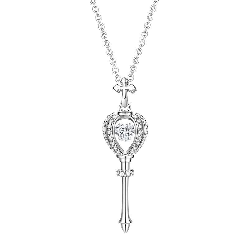 

Star City Sterling Silver Heart Scepter Necklace - Women s Light Luxury Pendant with Micro-Set Detailing on Clavicle Chain 925 Silver