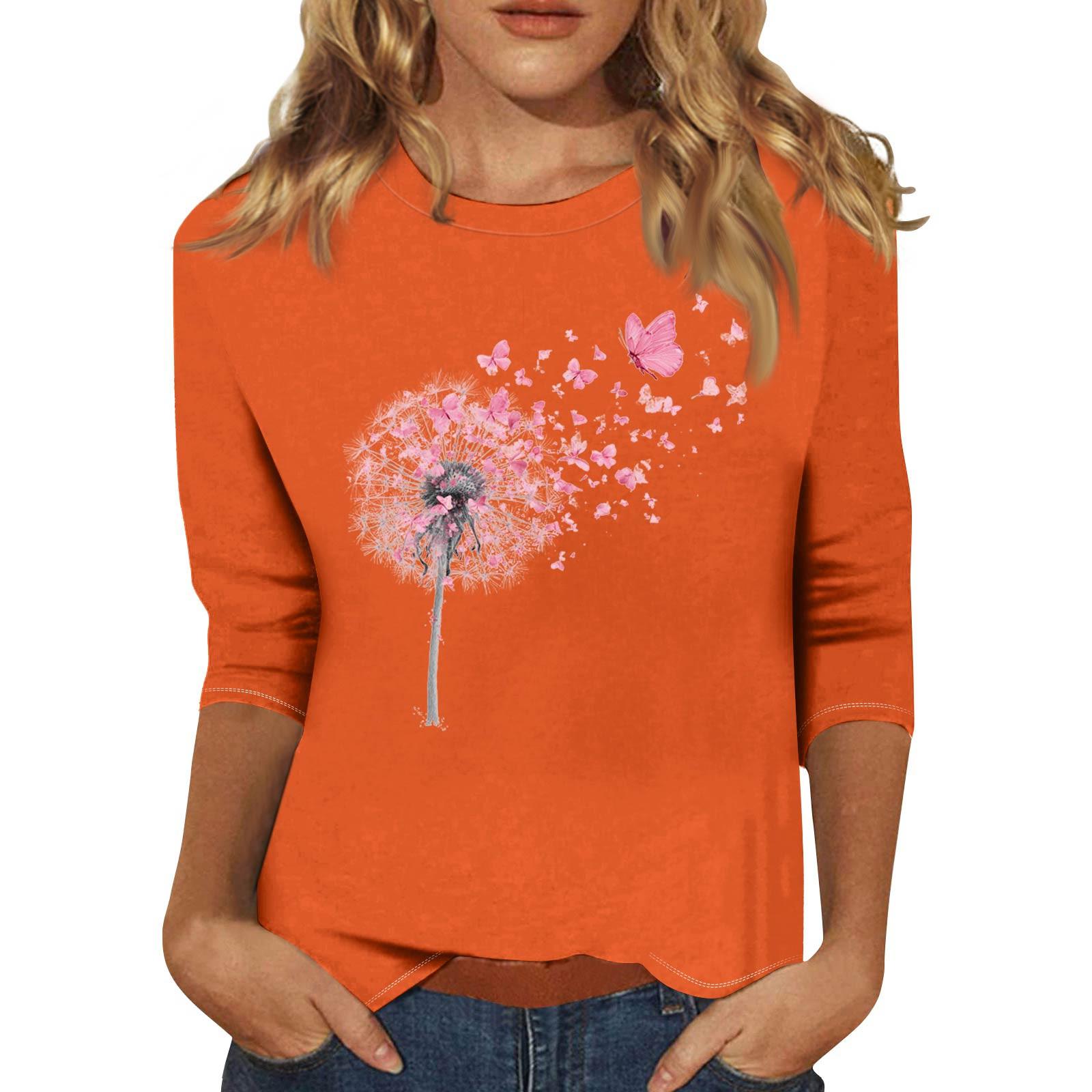 

Женская модная и повседневная футболка с круглым вырезом и рукавом семь четвертей L шафрановый