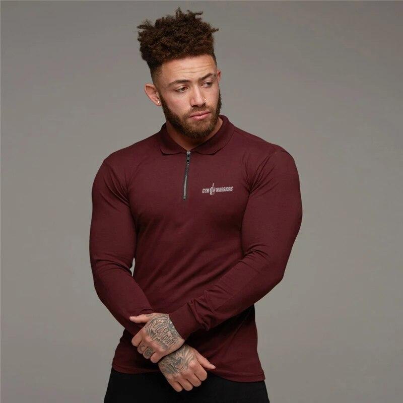 Muscleguys New Brand Bodybuilding Slim Fit Men's Polo Shirt Long Sleeve Fitness Casual Tees Autumn Clothing