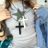 1-3pcs Trendy Cool Punk Gothic Wood Cross Pendant nNecklace for Women Men Vintage Black Hip Hop Y2k Necklace Party Jewelry Gift