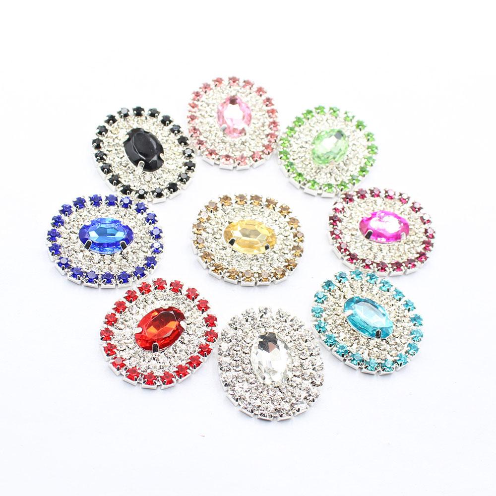 New 10 Pieces 26 * 30mm Oval Flat Bottomed Welded Crystal Color Seam Inlaid Diamond Buttons DIY Clothing Hair Accessories