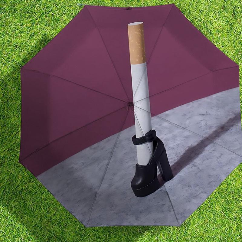 1 Stück Zigaretten-High-Heel Automatischer Faltregenschirm 8 Rippen Eisenrahmen, Geeignet für Reisen, Täglichen Gebrauch, Geburtstag, Geschenk für Frauen & Männer c1231099
