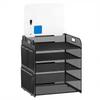 RUMOKI 5-Tier Document Tray, A4 Compatible, with Side Pockets and Whiteboard, Desk Storage, Space-Saving, Sliding Rails, Steel Mesh, Black