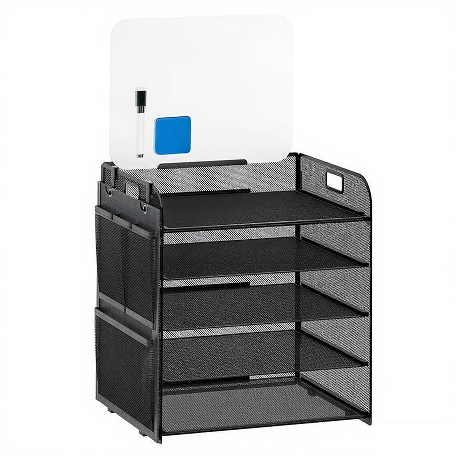 RUMOKI 5-уровневая лоток для документов совместимый с форматом A4 с боковыми карманами и доской для записей Настольное хранение Экономия места Выдвижные направляющие Стальная сетка Черный 8100₽