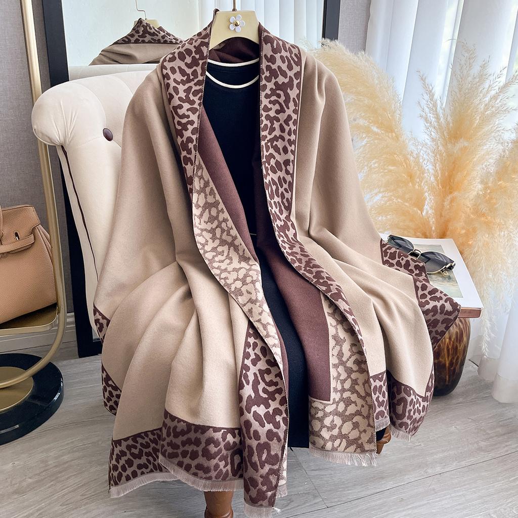 New Luxury Cashmere Plaid Leopard  Scarf Winter Women Pashmina Shawls Warm Blanket Wraps Female Thick Scarves Bufanda Scarves