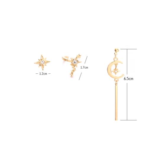 3Pcs Women Rhinestone Star Moon Bar Fashion Ear Studs Earrings Set Party Jewelry