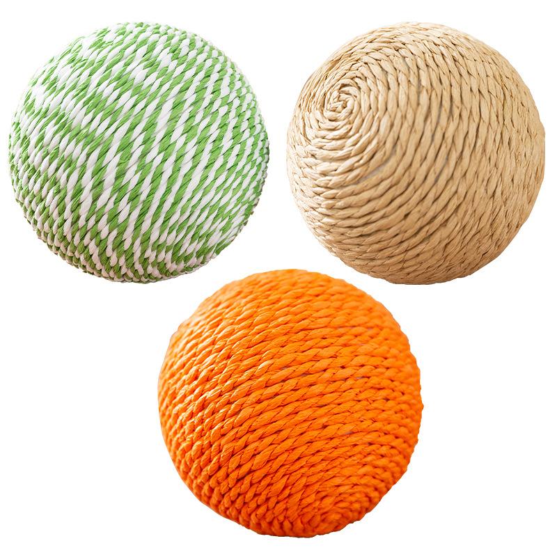 Cat Colorful Sisal Ball Toy Wool Ball Teasing Cat Ball Plush Self-hi To Relieve Boredom and Resist Biting Teeth Grinding Stick Teasing Cat Supplies