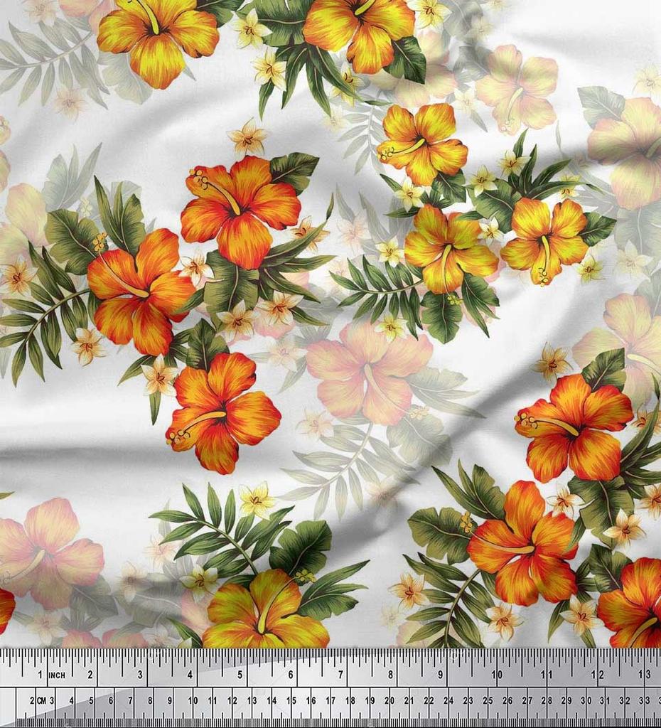 Soimoi Japońska krepa satynowa Tkanina w kwiaty i liście Tropikalne nadruki na metry 42 cale