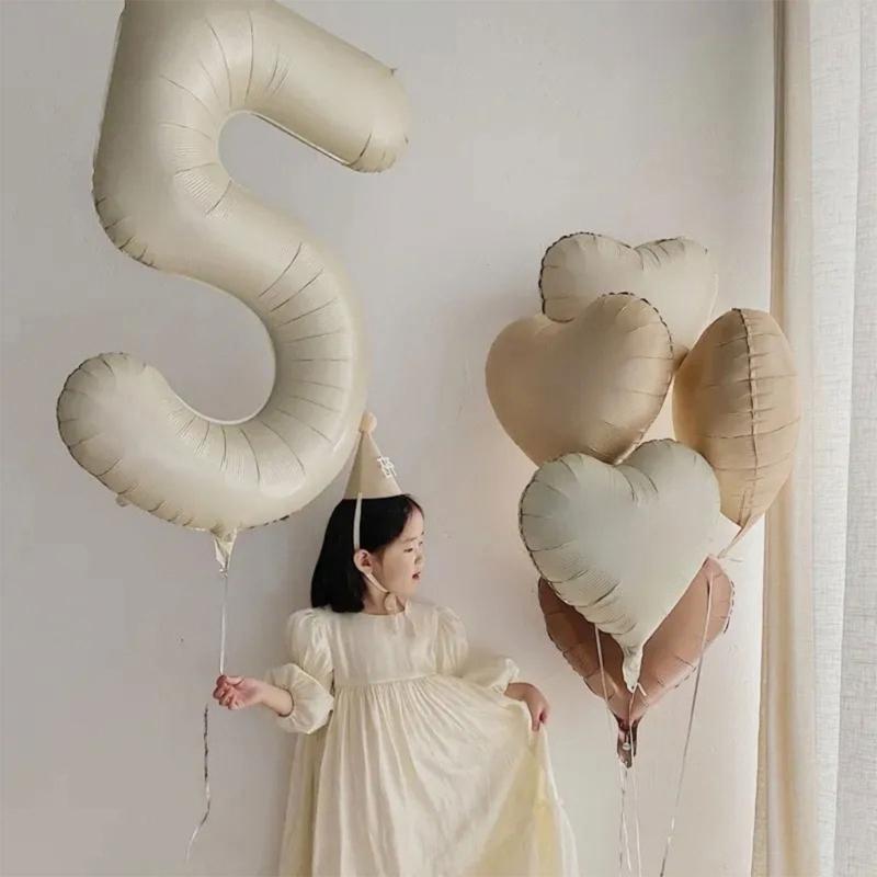 6Pcs Cream Color Number Balloon Set Beige Caramel Number 0-9 Balloon Foil Helium Ball Birthday Wedding Party Decoration