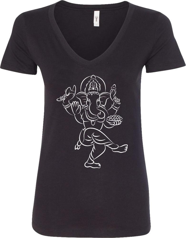Womens Yoga T-shirt Sketch Ganesha White Print Blended V-neck Unisex T-Shirt XXXXL