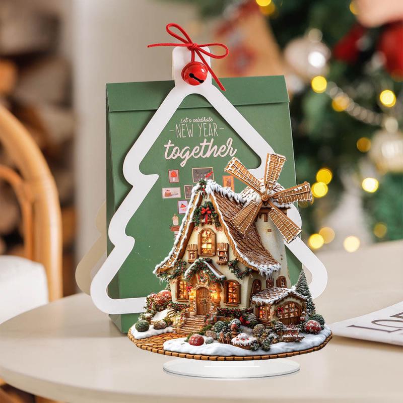 Charming Christmas Gingerbread Wooden House Acrylic Sign - Inspirational Desktop Ornament & Home Decoration Gift