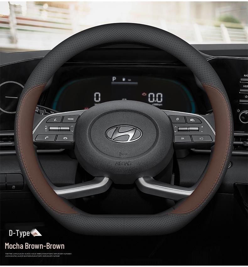 Ultra cienka Pokrowiec na Kierownicę ze Skóry Naturalnej do Hyundai Elantra, Tucson, Sonata, Santa Fe i Mistra.