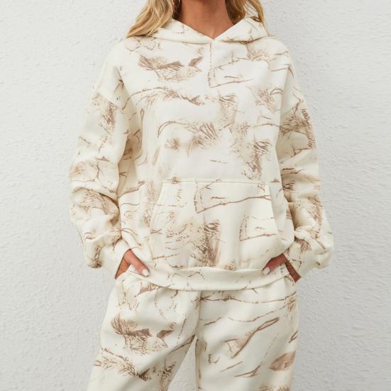 2 Pcs/Set Women Hoodie Pants Suit Printing Long Sleeves Thick Top Elastic Waist Ankle-banded Trousers Sport Fitness Outfit Fall Winter Tracksuit