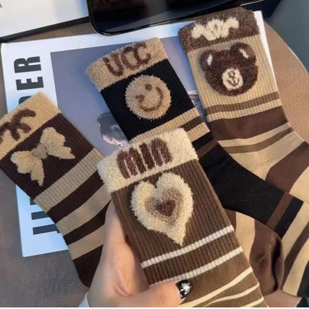 Șosete cu Imprimeu Rechin, Grosuțe, Pufoase, Tub Înalt, Fir Pufos Maillard, Cap de Urs