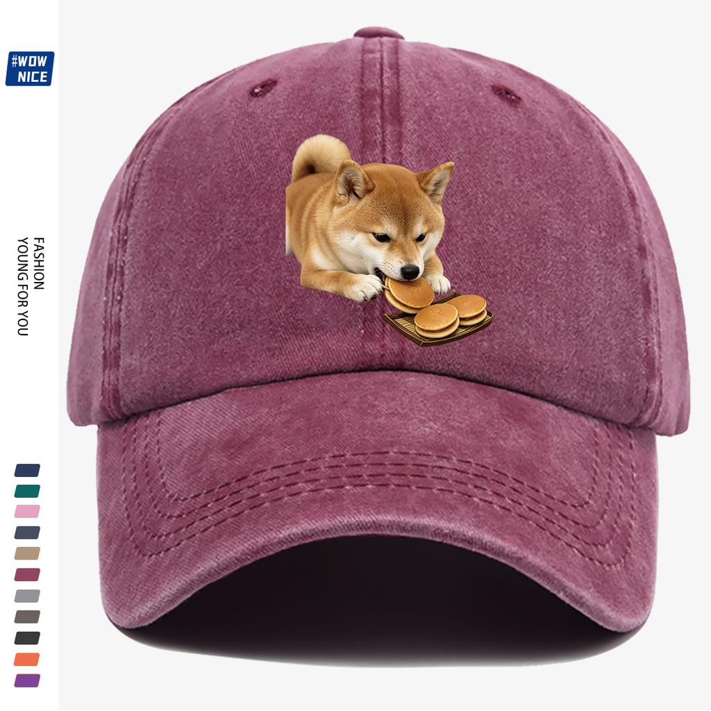 pc Shiba Inu Eating Taiyaki Fun Print Baseball Cap Cute And Adorable Design Unisex Adjustable Size Suitable for Daily Outing