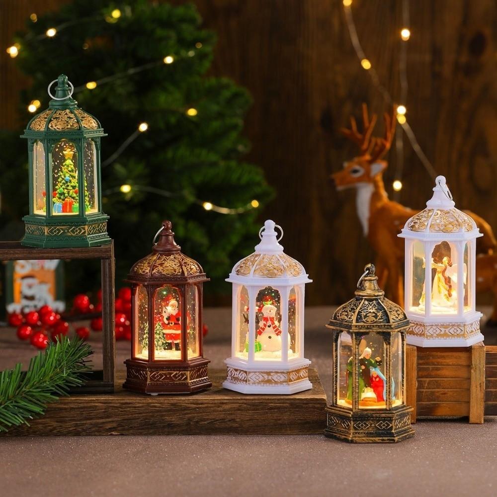Weihnachtsmann Schneekugel Lampe Sechseckig Weihnachtsbaumform Licht Weihnachten Windlicht Tischdekoration